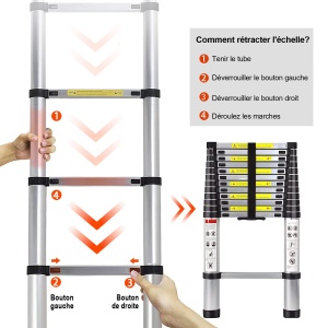 Scara telescopica din aluminiu, 5 metri, scara pliabila, scara multifunctionala, scara extensibila, capacitate maxima de incarcare: 150 kg., argintiu - Img 3