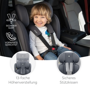 Scaun auto copii KikkaBoo i-PASS 9-36 kg i-Size Gri 13 trepte reglare - Img 6