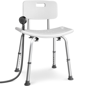 Scaun de dus VOUNOT cu spatar, inaltime reglabila 70-83cm, alb, suport dus