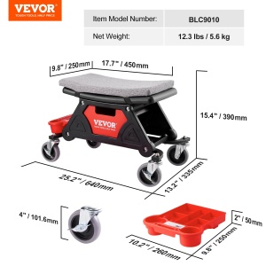 Scaun de lucru VEVOR BLC9010, 136 kg, cu roti, cu spatiu de depozitare - Img 7