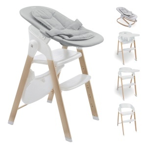 Scaun de masa babyGO Levels Newborn, alb, pliabil, suport 110 kg