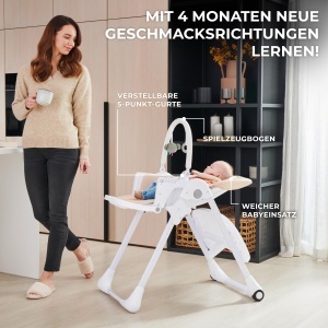 Scaun de masa Kinderkraft TUMMIE 2 in 1, bej, cu suport pentru picioare si pozitie semi-culcat - Img 2