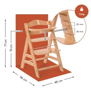 Scaun de masa pentru copii Hauck Alpha cu set pentru nou-nascuti, gri natur, din lemn - Img 3