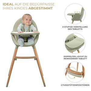 Scaun inalt Kinderkraft FINI2 2 in 1 Scaun inalt Scaun pentru copii Scaun inalt Combi Picioare din lemn Centuri de siguranta Suport pentru picioare Ta - Img 4