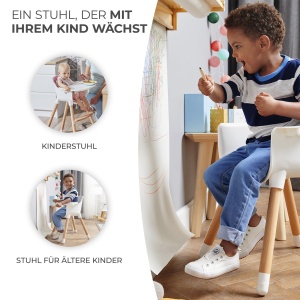 Scaun inalt Kinderkraft SIENNA 2 in 1, scaun inalt, scaun pentru copii, scaun combi, picioare din lemn, ham in 5 puncte, suport pentru picioare, tava detasabila, capace antiderapante pentru picioare, de la 6 luni la 4 ani, gri - Img 3
