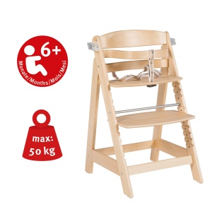 Scaun inalt pentru scara roba 'Sit Up Click & Fun', scaun inalt cu scandura si suport detasabil, inchidere inovatoare cu clic, creste odata cu copilul de la scaun inalt pentru bebelusi la scaun pentru tineret, lemn, natural - Img 5