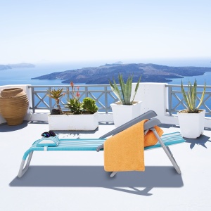 Scaun pliabil Relaxdays, 8 pozitii, cu perna pentru gat, albastruwhite - Img 5