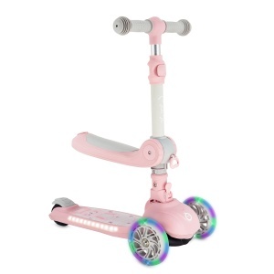 Scooter 2-in-1 MoMi Debe pentru copii, cu scaun, 2 inaltimi ajustabile, 3 roti LED