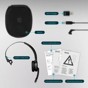 Sennheiser SENNHEISER Impact SDW 5011 Mono USB DECT Casti cu dongle DECT (in loc de baza) pentru PC cu banda pentru cap, banda de urechi sau banda pentru gat, Negru, Standard - Img 5