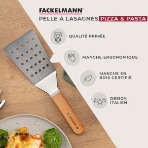 Server pentru lasagna Fackelmann pentru paste, lasagna si quiche - Spatula cu maner ergonomic - Margine dreapta pentru impartirea pieselor - Otel inoxidabil de inalta calitate si lemn de - Img 2