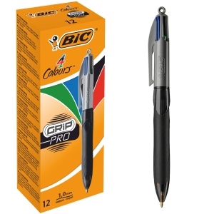 Set 12 Pixuri BIC 4 Culori Grip Pro, 0.4mm, GriNegru