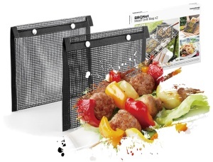 Set 2 Grill-Netzbeutel InnovaGoods Antiaderent Rezistent la temperaturi de pana la 300degC Negru
