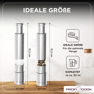 Set 2 Muli de Sare si Piper ProfiCook, Inox, 30 ml, Manual - Img 4