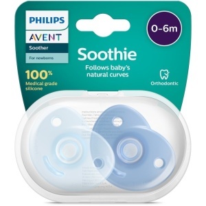 Set 2 suzete Philips-Avent SCF099/21, Soothie 0-6 luni, Ortodontice, fara BPA, Albastru
