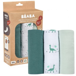 Set 3 Bumbac Bio Beaba 920345, 70x70 cm, Motiv Jurazeit, Multicolor - Img 1