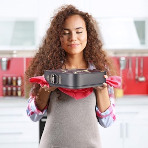 Set 3 forme de copt patrate Relaxdays, carbonstahl, antiaderente, 24-28 cm, antracit - Img 2