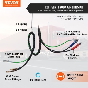 Set 3-in-1 VEVOR 12FT Sistem Aer si Electric pentru Camioane Compatibil SAE-J560 7 Fire de Cupru - Img 2
