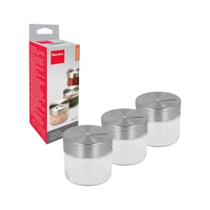 Set 3 recipiente pentru condimente Metaltex 100ml din sticla cu capac din otel inoxidabil - Img 5