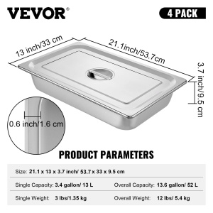 Set 4 recipiente VEVOR Gastronorm din inox cu capac 13L antiaderente pentru catering si bufet - Img 7