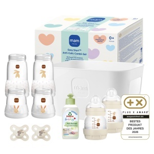 Set Anti-Colici MAM Easy Start 2 Sticle 130ml, 4 Corpuri, 2 Suporturi, Culoare Bej