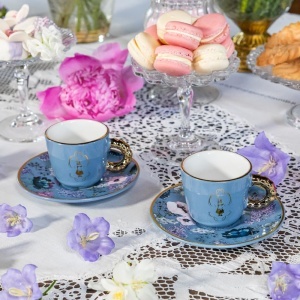 Set Bialetti 2 Cesti si 2 Farfurii Porcelan Bridgerton, 80 ml, Detalii Aurii - Img 3