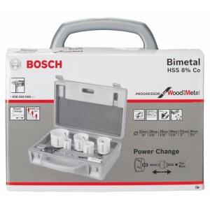 Set burghie pentru lemn si metal Bosch Professional, 9 piese, diametru 22-64 mm, accesorii incluse