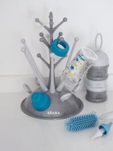 Set Cadou Bebelusi Beaba 911675, Suport Flacoane, Portioner Lapte, Perie Silikon, Gri - Img 3