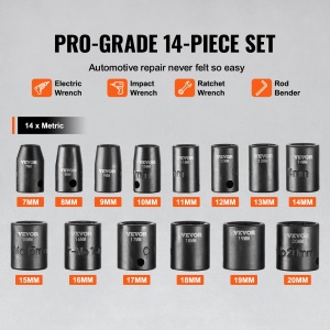 Set chei tubulare VEVOR SX38MST1400 14 piese Cr-Mo 6 puncte pentru reparatii auto - Img 3
