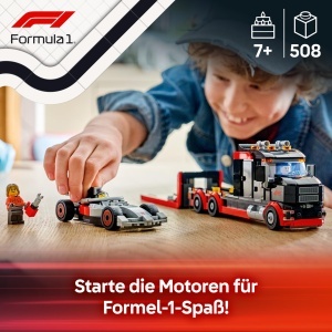 Set Constructie LEGO City F1 Camion cu Audi F1 Rennwagen, 508 Piese, 3 Minifiguri - Img 3