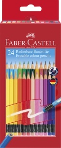Set creioane colorate Faber-Castell 24 bucati cu radiera si design hexagonal