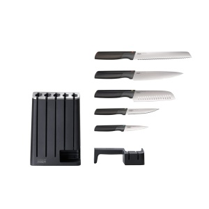 Set cutite Joseph Joseph Elevate SlimBlock 5 piese cu bloc si ascutitor ceramic Negru - Img 3