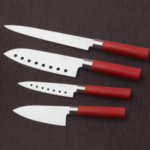 Set cutite profesionale Cecotec japoneze 4 bucati inox AISI 420B acoperire ceramica rosu - Img 2