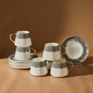 Set de 12 Cani de Cafea KARACA Globe, Porcelan, Design Art Deco, pentru 6 Persoane