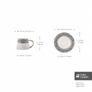 Set de 12 Cani de Cafea KARACA Globe, Porcelan, Design Art Deco, pentru 6 Persoane - Img 11