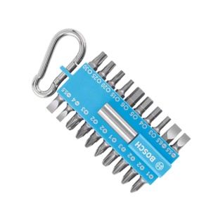 Set de 21 de bituri pentru suruburi Bosch cu suport magnetic si carabinier, albastru