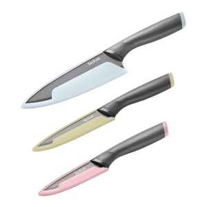 Set de 3 cutite Tefal Slicy, inox cu maner Soft Touch, culori pastel