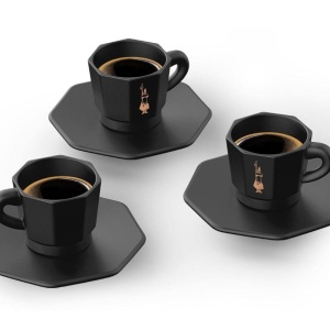 Set de 4 Cesti Bialetti Octogonale, Negru Mat si Auriu Rose, 75 ml - Img 4