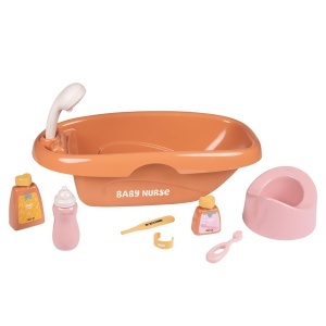 Set de baie pentru papusi Smoby Baby Nurse, 8 accesorii, din plastic reciclat
