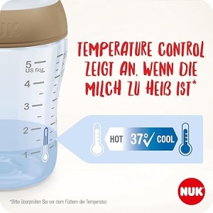 Set de biberoane NUK Perfect Match | De la 3 luni | Se adaptează la bebeluș | Controlul temperaturii | Anti-colici | 260 ml | Fără BPA | Tetină din silicon medie | Curcubeu și inimă | Pachet de 2 - Img 2