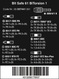 Set de Bits Wera Bit-Safe 61 BiTorsion, 61 piese, negru, cutie textila - Img 2
