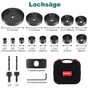 Set de burghie pentru lemn si PVC HYCHIKA, 19 piese, diametru 19-152 mm, cu cutie de depozitare - Img 7
