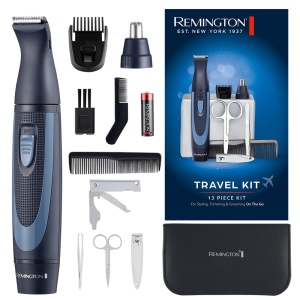 Set de calatorie Remington Hygiene in Case [13 bucati: pentru par si manichiura/pedichiura etc.] Aparat de tuns barba, aparat de tuns parul nasului, aparat de tuns urechi si sprancene, tuns unghii si foarfece, penseta, 2 piepteni etc. NE3890
