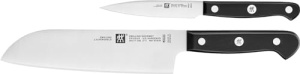 Set de cutite gourmet ZWILLING, 2 bucati (cutit de curatat/garnitura 10 cm, cutit Santoku 18cm), otel inoxidabil special, maner ergonomic din plastic, negru - fabricat in Germania