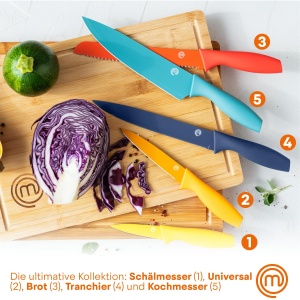 Set de cutite MasterChef cu suport, 5 piese, inox, manere antiderapante, multicolor - Img 2