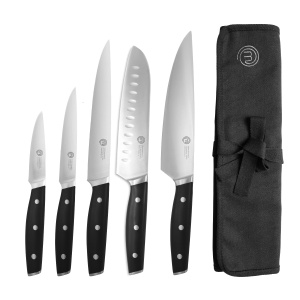 Set de cutite MasterChef din otel inoxidabil, 5 piese, cu suport canvas