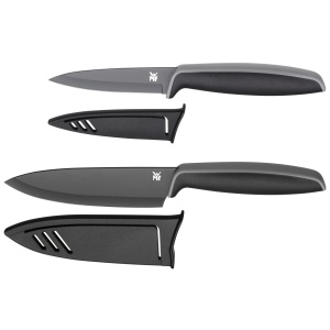 Set de cutite WMF Touch 2 bucati, cutit de bucatarie cu capac de protectie, lama speciala din otel acoperit antiaderent, ascutit, cutit de bucatar, cutit de curatat, negru