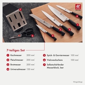 Set de cutite ZWILLING Vier Sterne cu bloc autoascutitor, 7 piese, negru - Img 4