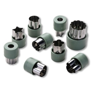 Set de forme pentru legume Fackelmann, 9 piese, inox, maner antiderapant, gri-verde