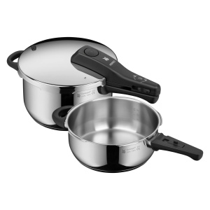 Set de inductie pentru oala sub presiune WMF Perfect One Pot 2 bucati, oala sub presiune 4.5l + 3l, semnal mare de gatit, 2 setari de caldura, maner capac detasabil, potrivit pentru toate tipurile de aragaz, otel inoxidabil - Img 1