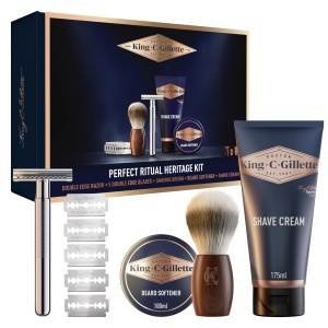 Set de ingrijire barba King C. Gillette, cu rasier hobel si produse de ingrijire